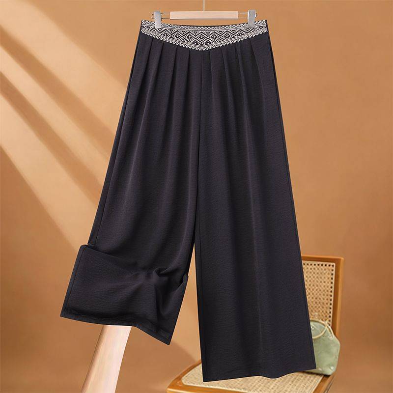 High Waist Loose New Wide Leg Pants Mom Pants Embroidery Pants Thin Women's Pants 7Bk9