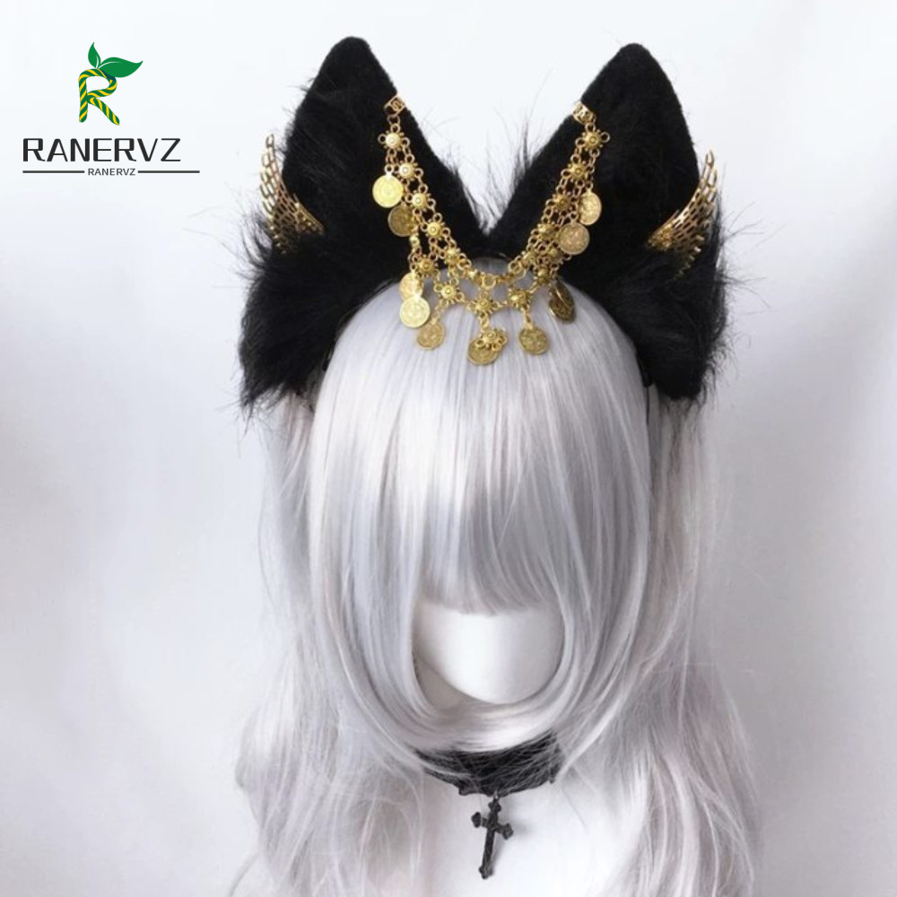 RANERVZ Tai Động Vật Băng Đô Quấn Tóc, Sang Trọng Tua Rua Cosplay Anubis Băng Đô, Đôi Cánh Vàng Dễ T