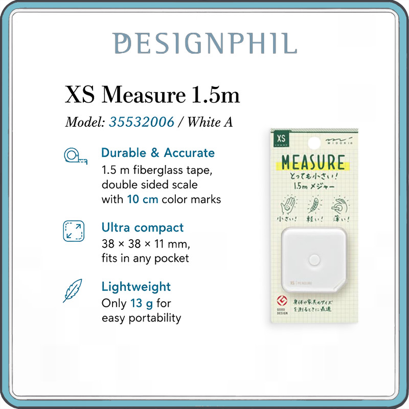 MIDORI XS Measure 1.5m Compact Tape Measure Portable Fiberglass Measuring Tape Made in Japan