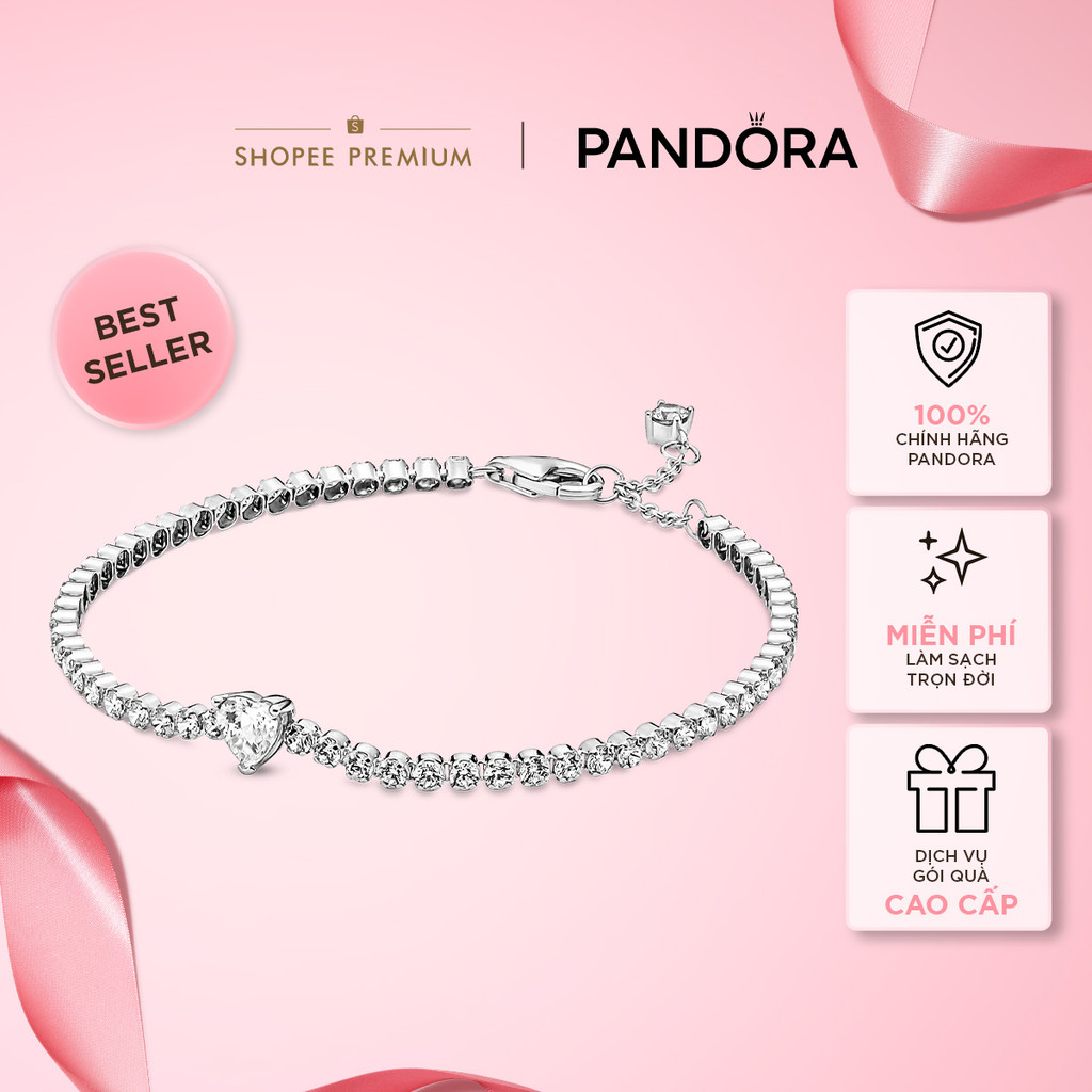 Vòng Tay Tennis Bạc Pandora Timeless Trái Tim Đính Đá Trong Suốt - Sparkling Heart Tennis Bracelet