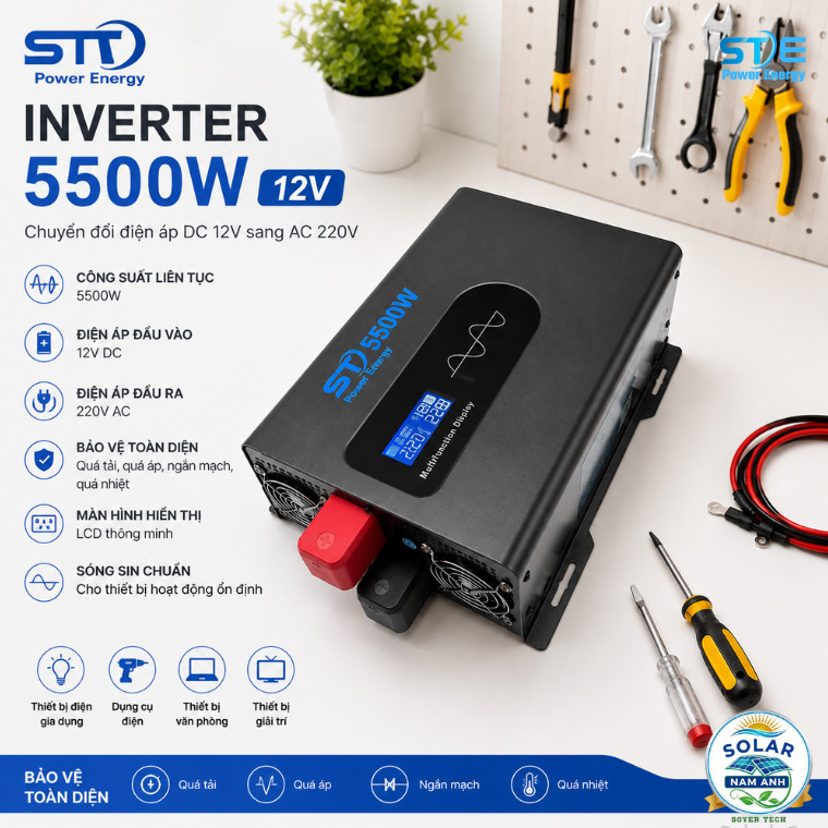 Bộ chuyển đổi điện sóng sin chuẩn 5500W 12V - 220V .Inverter 5500W STED SOYER TECH Phân Phối