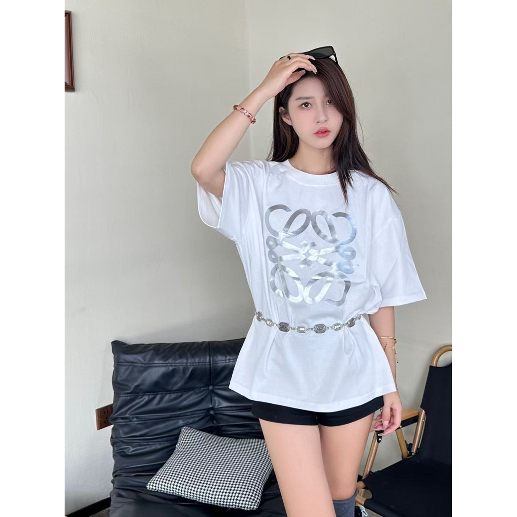 LOEWE Nam Nữ Plus Kích Thước Tay Ngắn Cặp Đôi Phong Cách Đường Phố Thường Ngày In Chữ Đáy Áo Hàng Ng