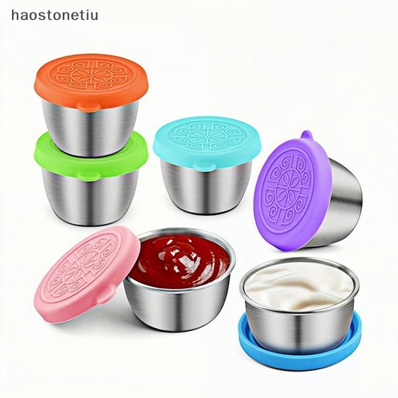 NS 1 / 6 Cái Cốc Sốt Inox Có Nắp Chống Rò Rỉ Salad Dressing Cup Có Thể Tái Sử Dụng Salad Dressing Hộ