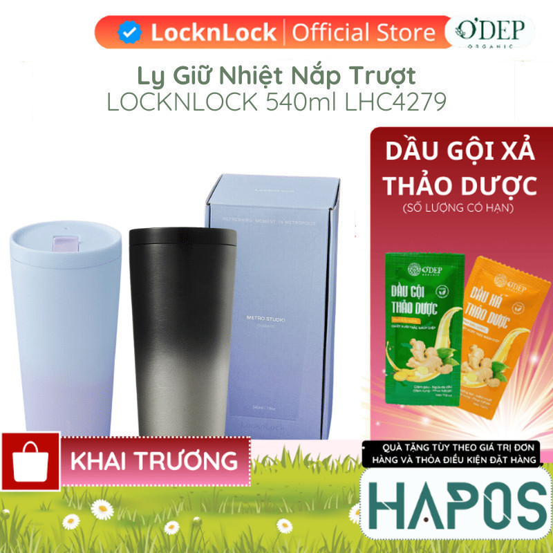 Ly giữ nhiệt 540ml LocknLock nắp trượt LHC4279 - Hàng chính hãng, đế silicone chống trượt - HAPOS HH