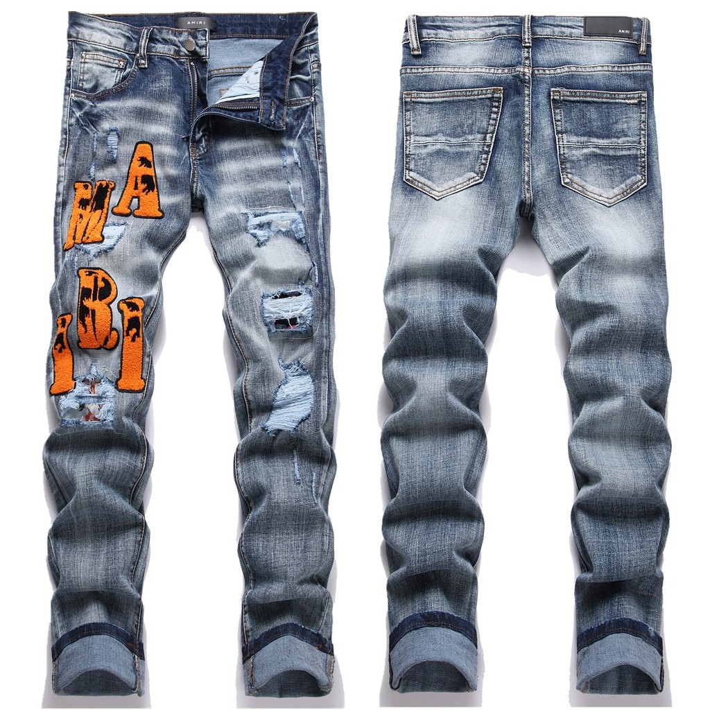 AMIRI Slim-fit Stretch Blue Ripped Patch Thêu Nam Skinny Jeans