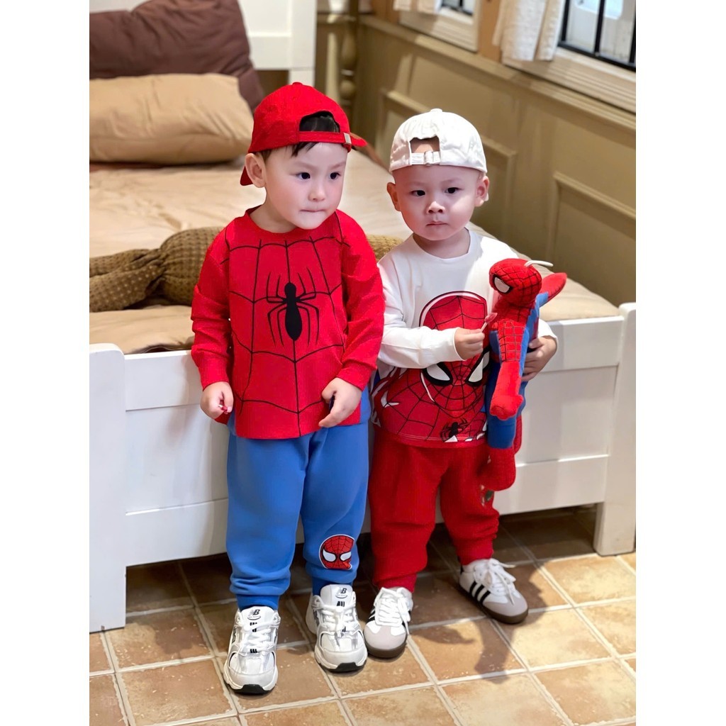 Bn115- Combo 2 bộ thun dài tay nhện xanh-đỏ chất cotton loại đẹp MAi linh KID 2