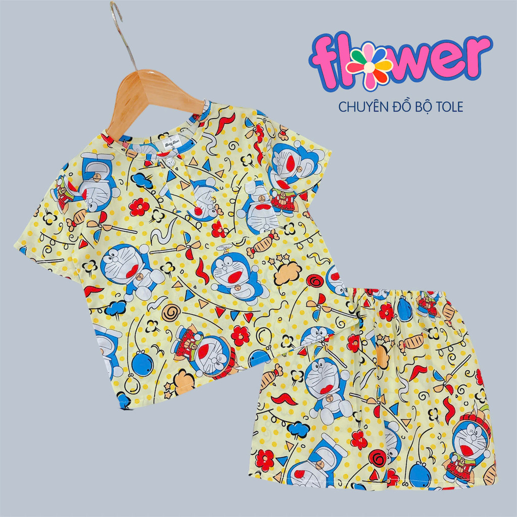 Bộ lanh bé trai tay ngắn quần ngắn cổ trụ 10-45kg - Đồ bộ tole Flower