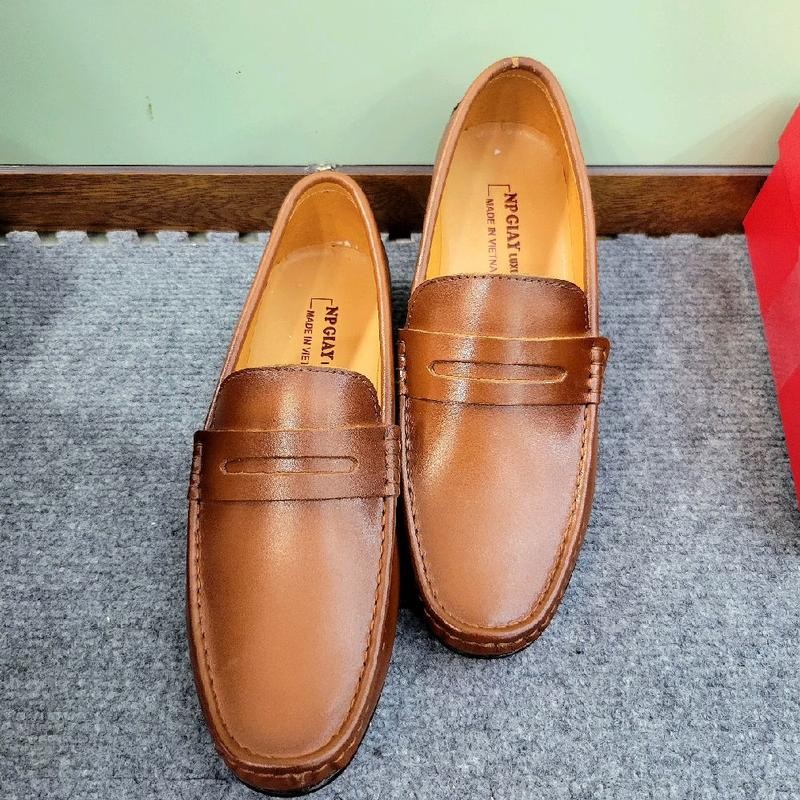 Giày lười nam NP 13 da bò hạt đế cao su đế bêt Mũi tròn Loafer Nhung Jean - Xuất xứ Phú Xuyên, Bảo h