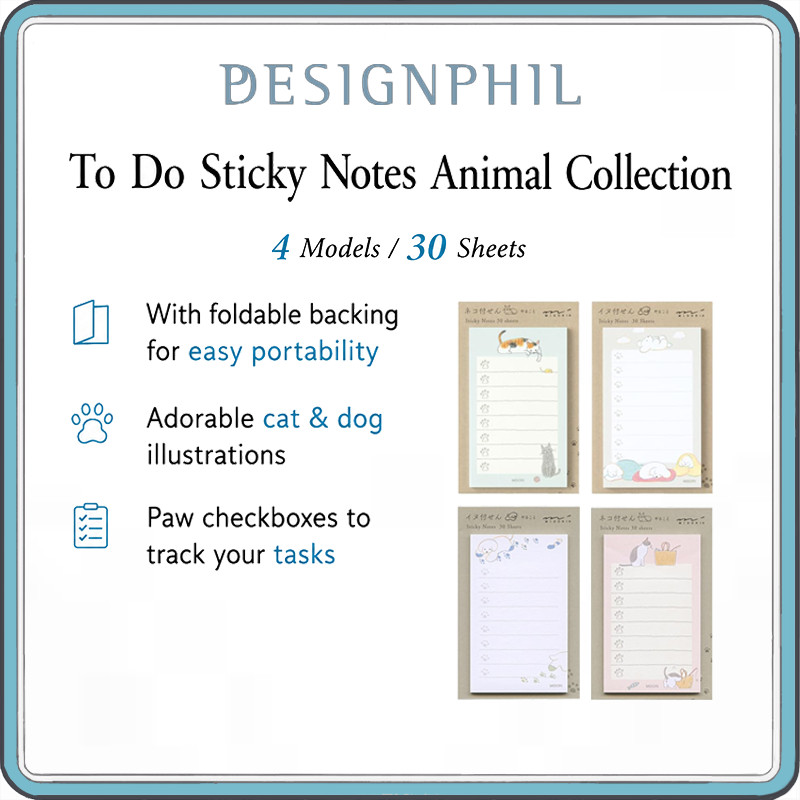 MIDORI To Do Sticky Notes Animal Collection – Cat & Dog Memo Pad Set, 30 Sheets, Checklist Sticky No