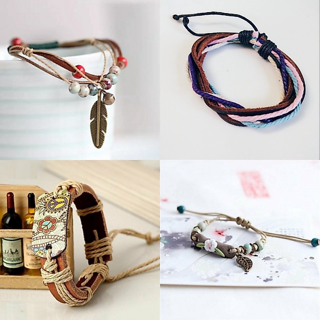 Vòng tay đất sét hoa charm chiếc lá
