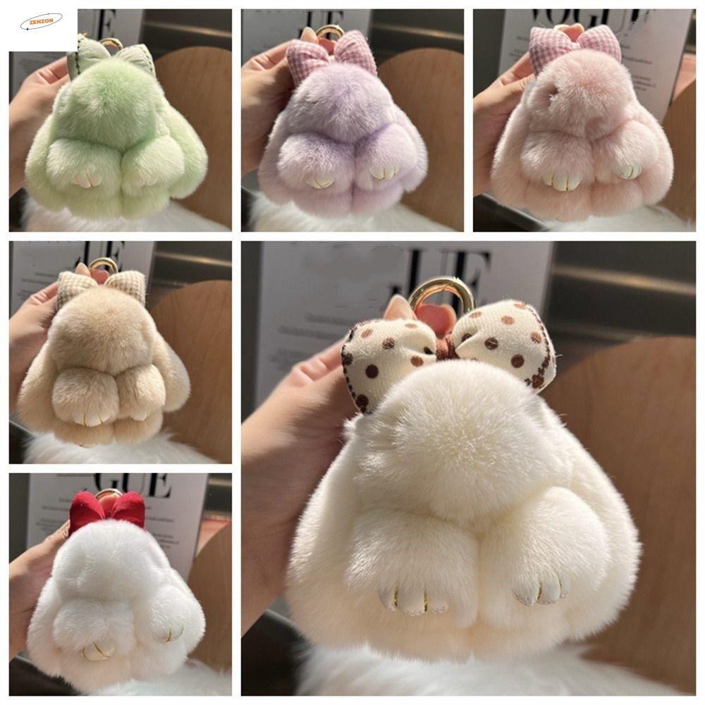 Móc khóa lông thỏ ZENZON, Móc khóa thỏ lông tơ dễ thương, Túi thời trang Charm Móc khóa hợp kim Vòng