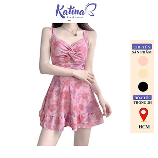 BK02 Đồ Bơi Nữ Bikini Đi Biển KATINA Liền Thân Váy Xòe Hai Dây Chéo Ngực Có Mút