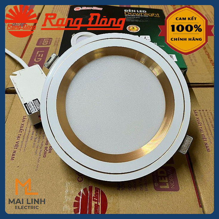 (Rạng Đông) Đèn Led downlight âm trần 10W-12W (Đế Nhôm) Đổi 3 màu - Lỗ khoét trần 110mm (Viền vàng, 