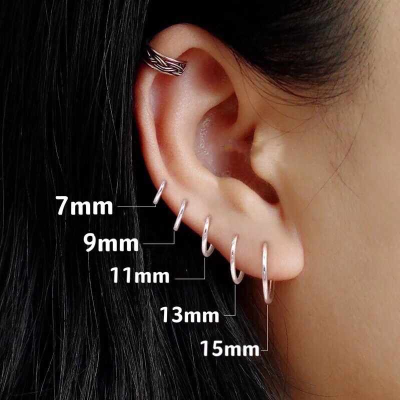 Retro Nữ Xương Bông Tai Nhỏ s999 Bông Tai Đơn Giản Bông Tai Nguyên Chất Bảo Trì Bạc Nhẫn Bạc Mini Tí