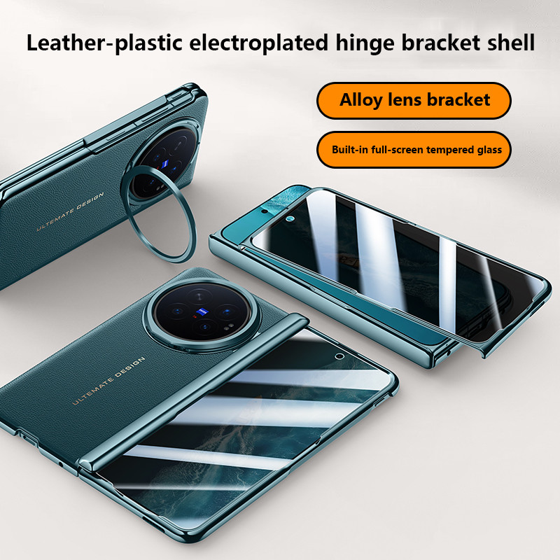 Ốp Da Mạ Điện Cho Vivo X Fold6 Fold 6 VIVO X Fold6 5G Gấp Bản Lề Ống Kính Giá Đỡ Chống Sốc