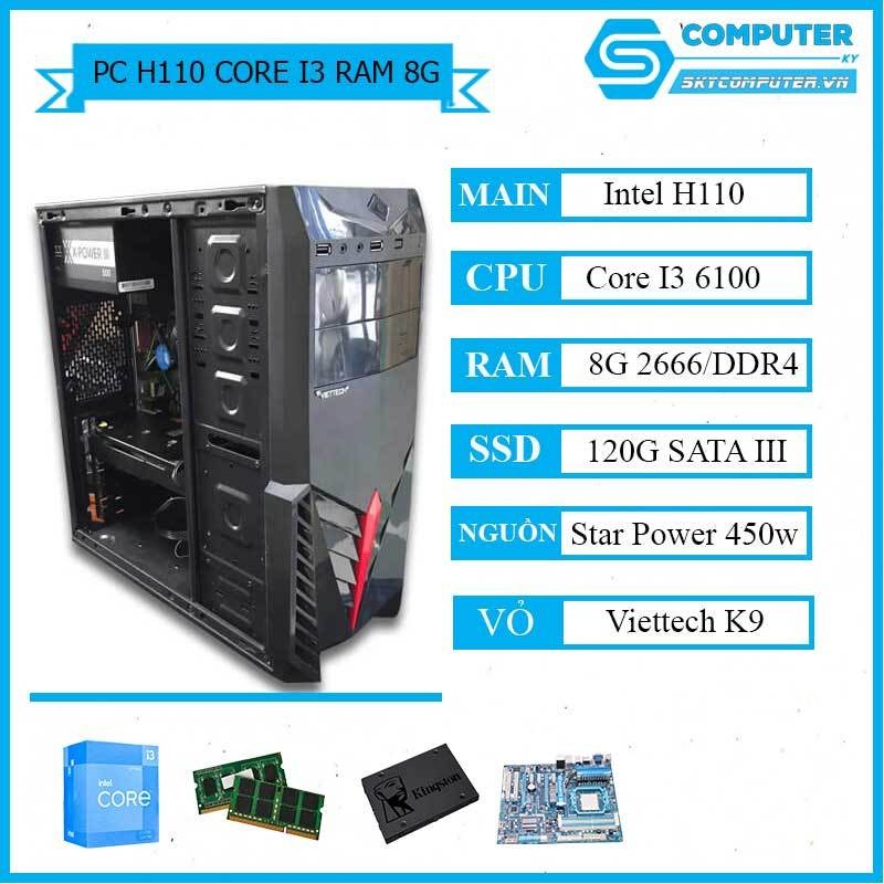 cây máy tính h110/ i3-6100/ ram 8G / ổ ssd 120 card hình 2G chuyên game