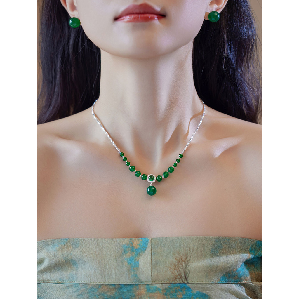 Vòng cổ bạc chất diệp lục sang trọng từ Trung Quốc