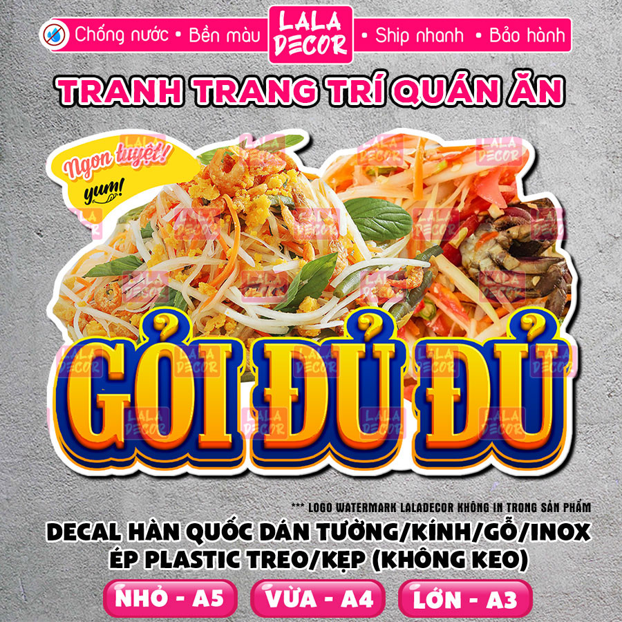 Tranh Dán Tường Gỏi Đu Đủ Chống Nước 🎀 Decal Gỏi Đu Đủ Sẵn Keo/Ép Plastic, Decal Trang Trí Quán F24-