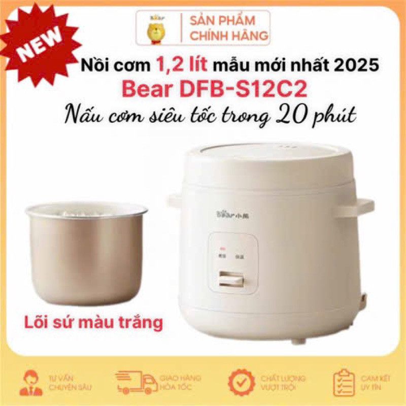 Nồi cơm điện Bear DFB-S12C2 dung tích 1,2 lít chống dính nhỏ gọn 1 người dùng BH 12 tháng hàng cao cấp