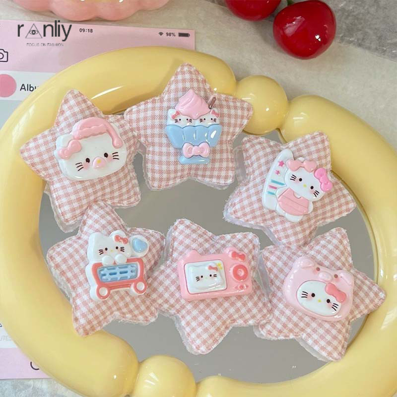 Hoạt hình  Mèo con  Kẹp tóc  Hồng  Ô vuông  Ngôi sao  Kẹp tóc  Kẹp tóc mái  Dễ thương  Trái tim cô g