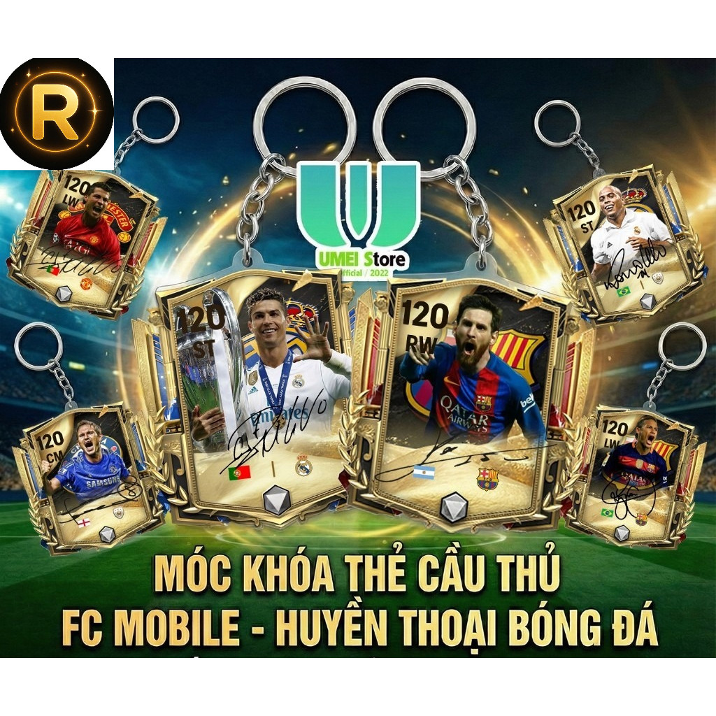Móc Khóa Chữ Ký FC Mobile Móc Khóa Bóng Đá Thẻ Cầu Thủ Messi, Ronaldo, Neymar phiên bản chữ ký