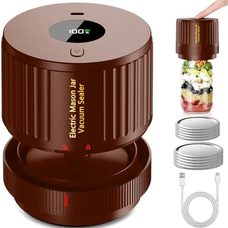LOVE MOMENT Electric Mason Jar Vacuum Sealing Kit cho miệng rộng và miệng thường Mason Jar - Nâu