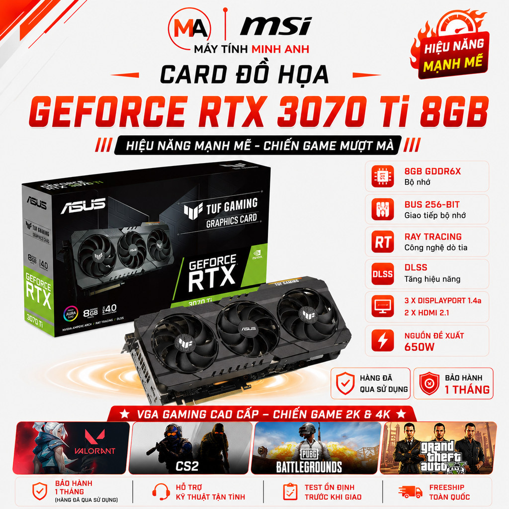 Card màn hình RTX 3070Ti 8GB ASUS ROG TRIX, MSI SUPRIM X, GAMING X TRIO, GIGA AORUS MASTER, ASUS TUF