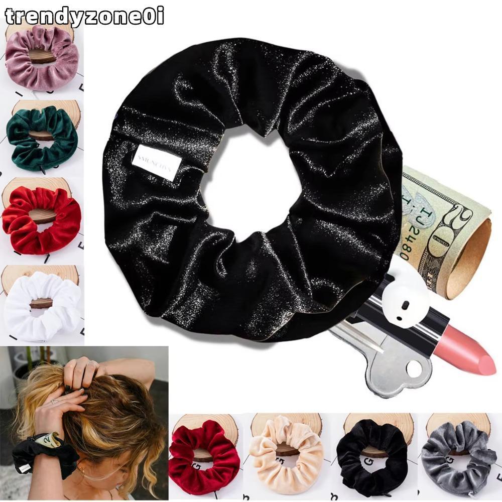 Dây buộc tóc TRENDYZONE0I, Dây buộc tóc an toàn ẩn giấu, Nhung giấu chìa khóa tiền mặt có dây kéo