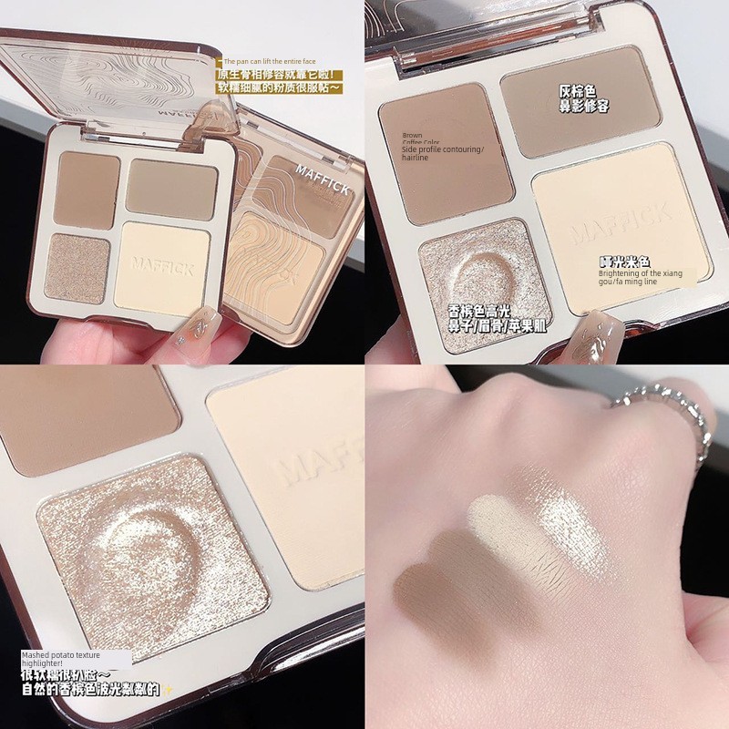 highlight bắt sáng highlight MAFFICK Bảng tạo khối 4 màu tích hợp highlight & phấn mắt, hiệu ứng lì 