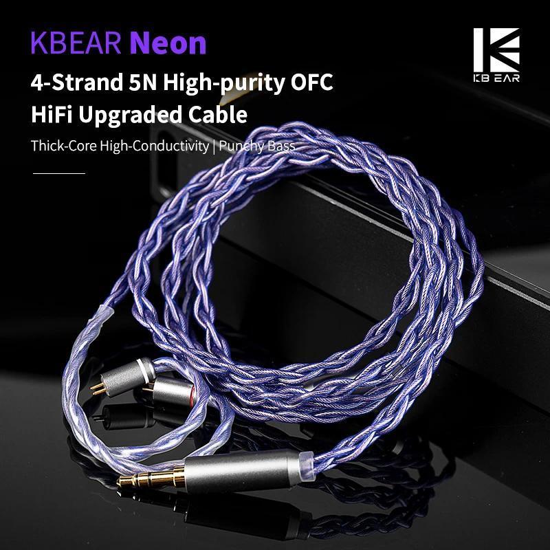 Cáp tai nghe KBEAR Neon HIFI có đầu nối QDC / 0,78mm / MMCX 4 sợi 5N Độ tinh khiết cao Dòng OFC cho 