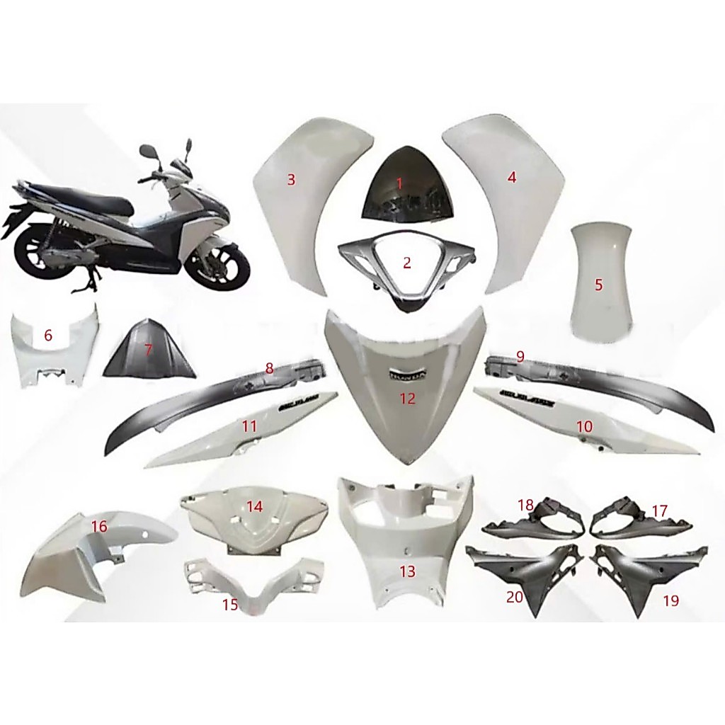 dàn áo ab air blade 110 đầu bò 2011 2012 trắng xám đậm ( bán lẻ từng món )