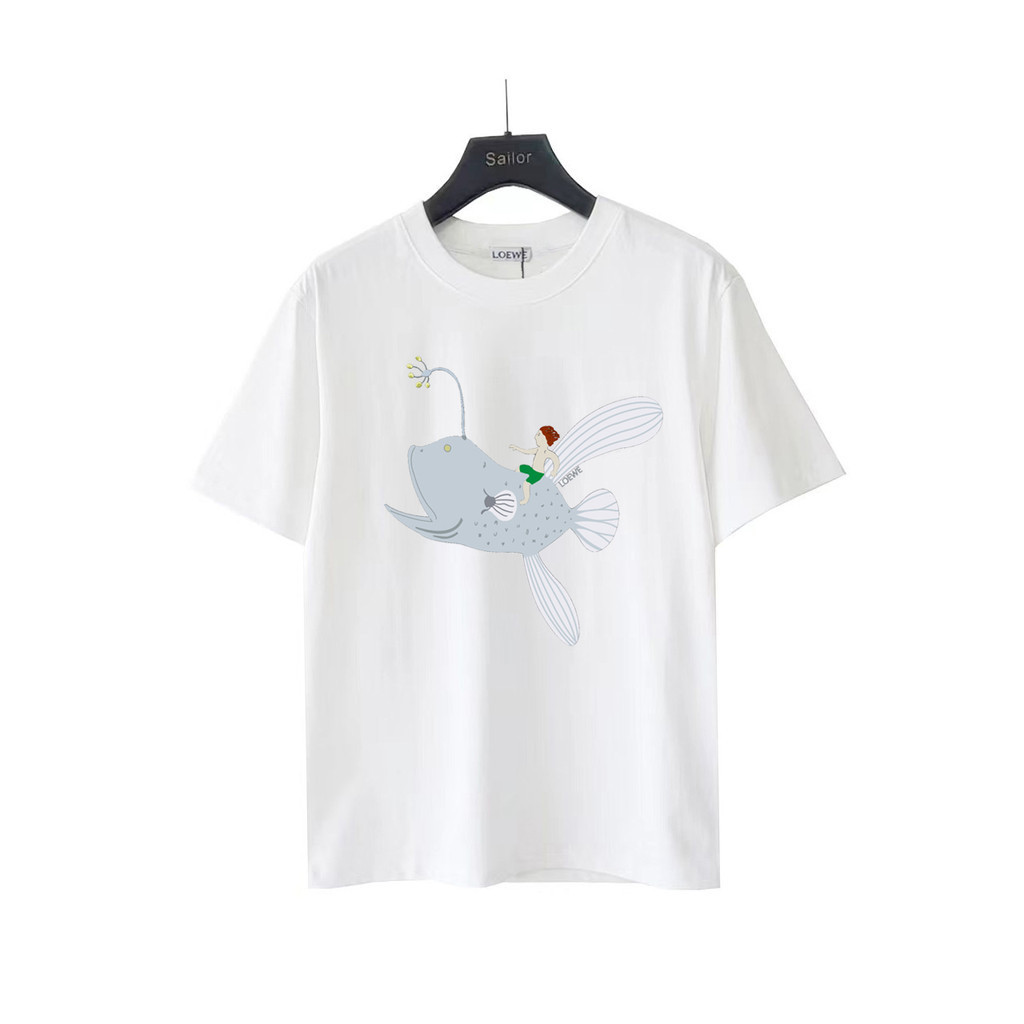 Áo thun ngắn tay mùa hè LOEWE Áo thun in hình cổ điển cỡ lớn Cổ tròn đáy áo sơ mi cổ tròn Slim-fit S