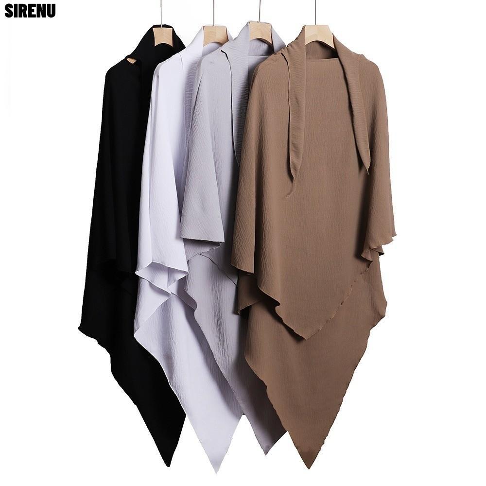 SIRENU Muslim Head Covering, Tie Closure Hijab dài, Màu trơn thoáng khí Sẵn sàng mặc Abaya Hijab tha