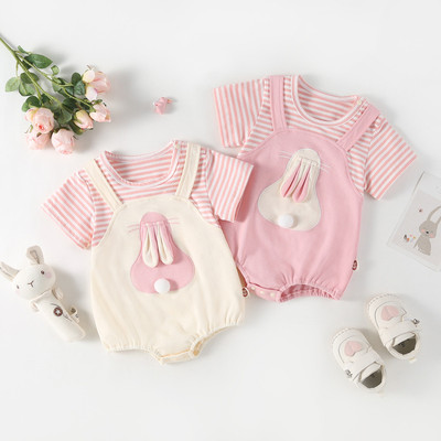 Bộ Body Giả Yếm Họa Tiết Thỏ Kẻ Sọc Tay Ngắn Bé Gái Sơ Sinh 1 2 Tuổi MINTSCLOSET Quảng Châu - BS6561