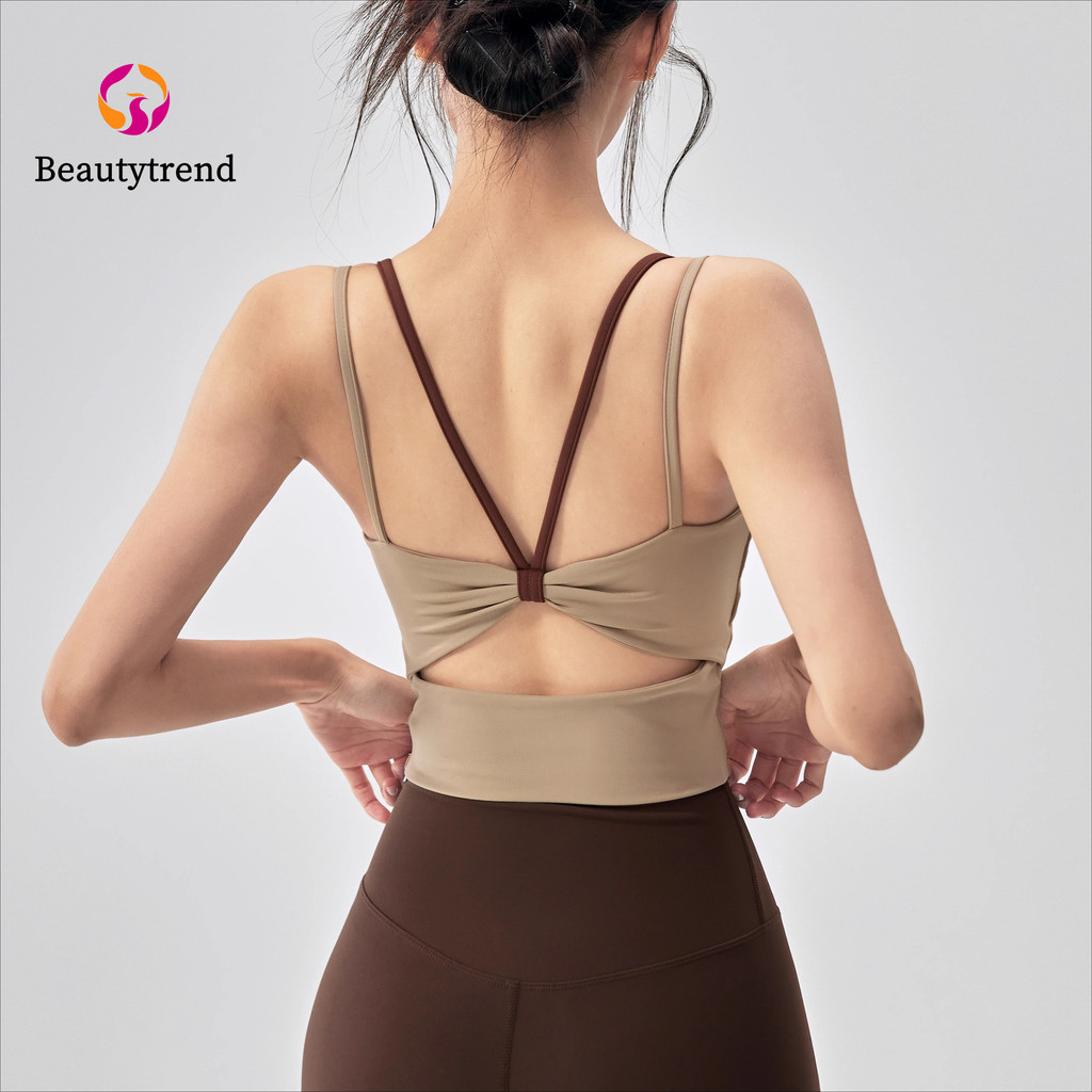 [Beautytrend] (Đệm cố định) Áo ngực thể thao Nơ Làm đẹp lưng Chống sốc Màu sắc tương phản Áo tập Yoga Prati