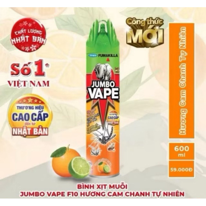 Chai xịt jumbo vaper 600ml không mùi/ cam chanh/ lài / lavender