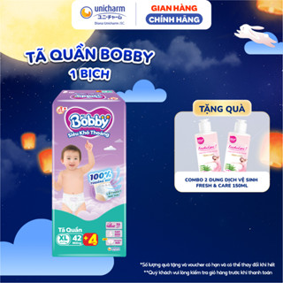 Tã quần Bobby Siêu Khô Thoáng size M 56+4/ L 48+4/XL 42+4/XXL 38+4/XXXL 29+4
