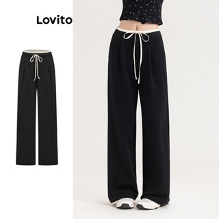 Quần Lovito ghép nối màu sắc màu trơn phong cách thường ngày cho nữ L94AD074