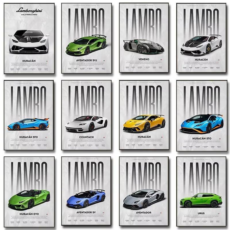 Phổ Biến Lamborghini Cool Supercar Xe Thể Thao Poster Hiện Đại In Canvas Tranh Treo Tường Nghệ Thuật