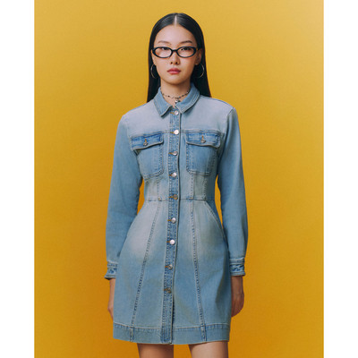 GIGI - Đầm denim mini cổ bẻ tay dài hiện đại_G2107D232146-56