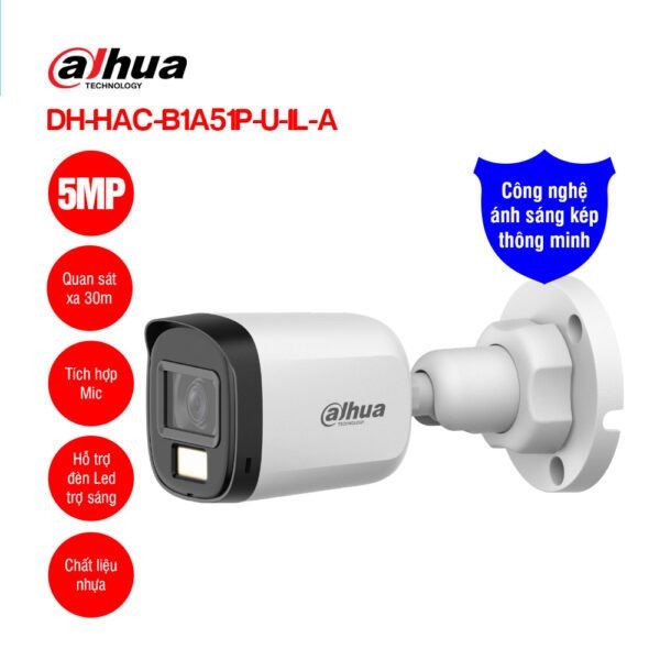 [Chính Hãng] Camera Dahua DH-HAC-B1A51P-U-IL-A – 5MP Smart Dual Light, Full Color