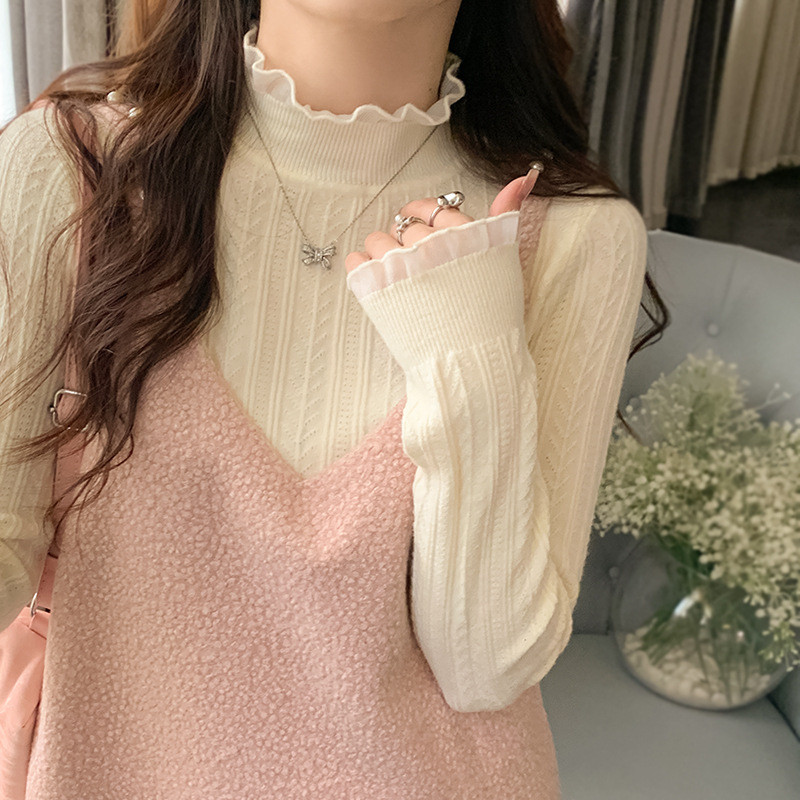 Áo sơ mi cổ rùa phong cách phương Tây, chất liệu ren mỏng nhẹ | BigBuy360 - bigbuy360.vn