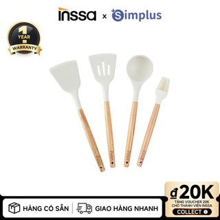  INSSA đồ dùng nhà bếp bằng Silicon tay cầm gỗ sồi chịu nhiệt cao chuyên dụng Vá đặc Vá lỗ Xẻng đặc CFLL002 