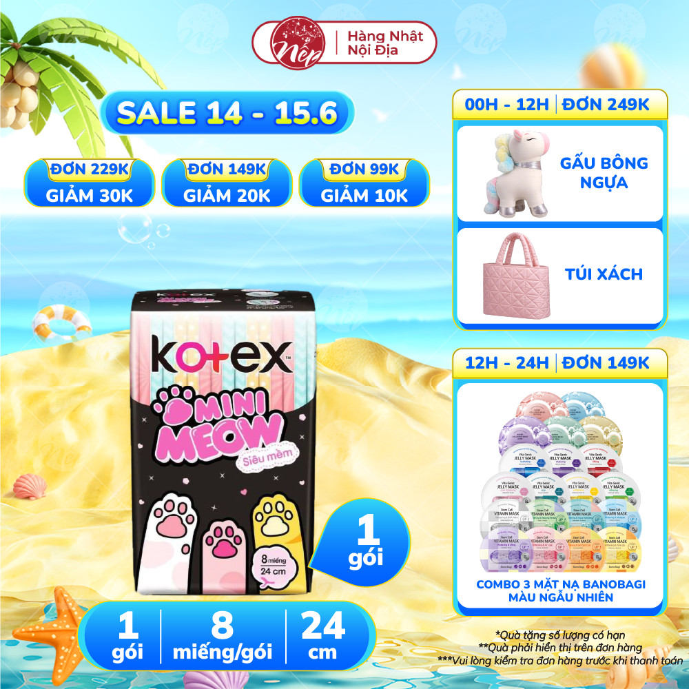 Băng vệ sinh Kotex MiniMeow Siêu mềm siêu mỏng cánh 8 miếng - nepshop1
