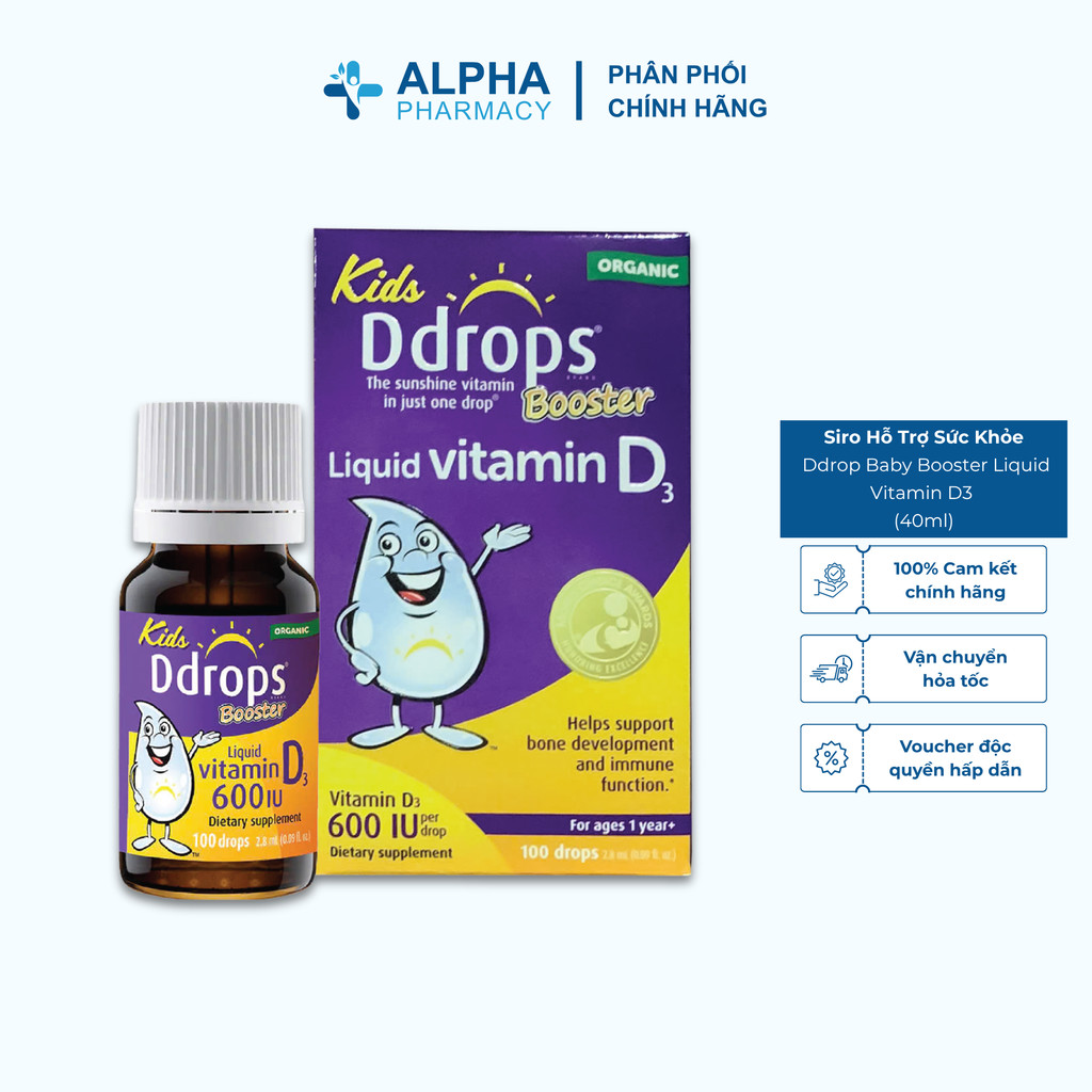 Siro Baby Ddrop Booster Liquid Vitamin D3 Hỗ Trợ Sức Khỏe Cho Xương, Răng Bé Từ 1 Tuổi - 2.8ml