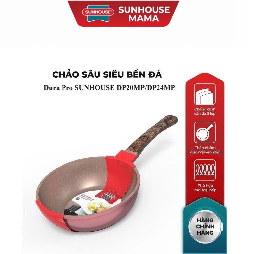 Chảo sâu chống dính siêu bền đá Dura pro SUNHOUSE DP20MP DP24MP