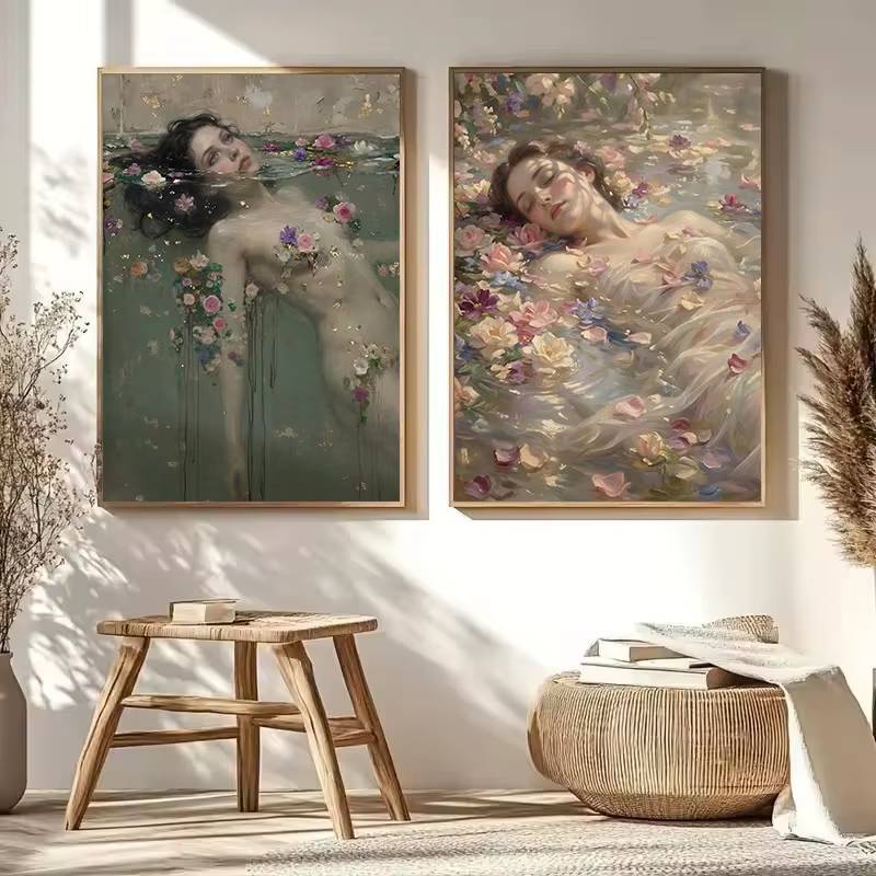 Retro Dưới Nước Ophelia Dream Lover Poster Không Khung Tranh Canvas Trang Trí Tường Nhà Thanh Lịch