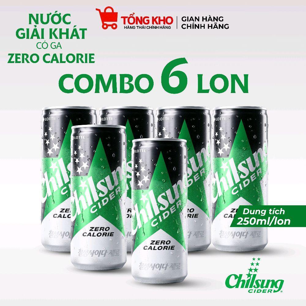 Nước Giải Khát Có Ga Chilsung Cider Zero Không Calo - Có đường vị chanh Lotte Hàn Quốc (250ML/Lon)