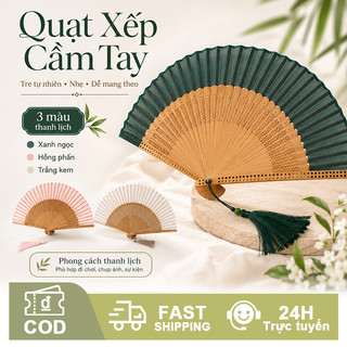 Quạt cổ trang cầm tay có tua rua, quạt múa bằng gỗ, phụ kiện trang trí Tết & sự kiện, quạt xoè đẹp