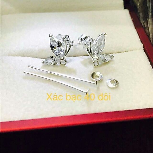 phôi bông tai bướm bạc ta treo đá